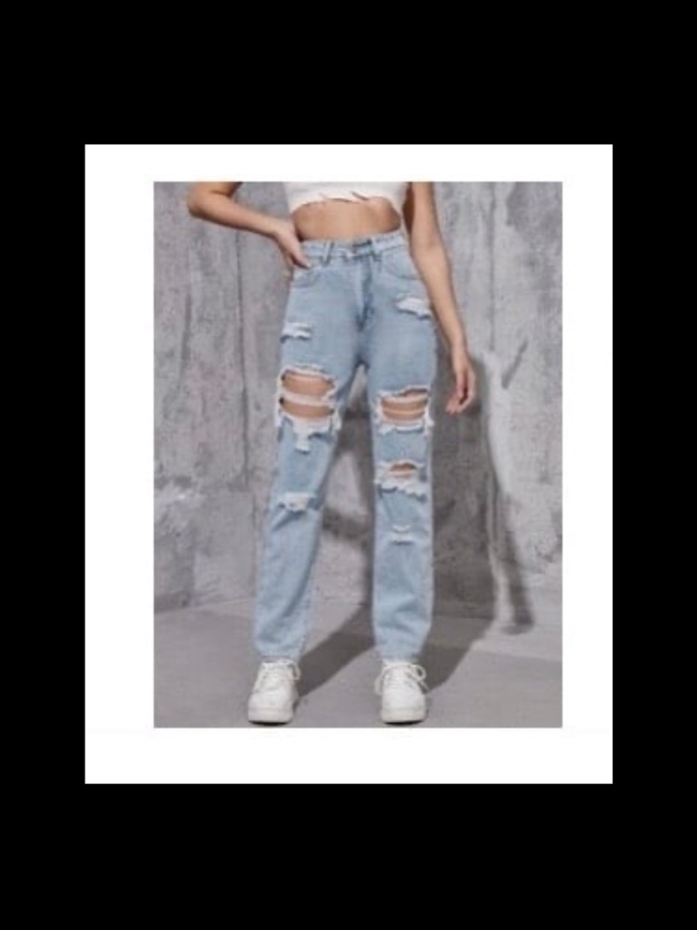 SHEIN Light Blue Ripped High-Rise Straight Jeans